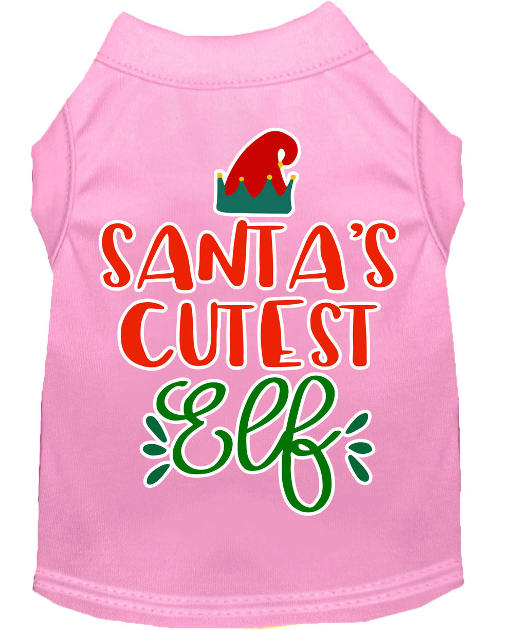 Santa's Cutest Elf Screen Print Dog Shirt Light Pink Lg